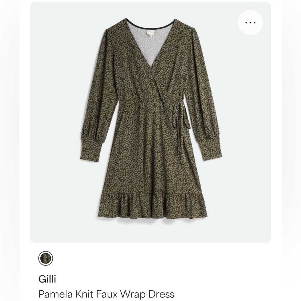 Olive and Black Flower Patterned Long Sleeve Wrap Dress